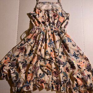 Lilt Girl Sz 10 Multiple Color Paisley‎ Floral Sleeveless Tasseled Gold Belt (K)